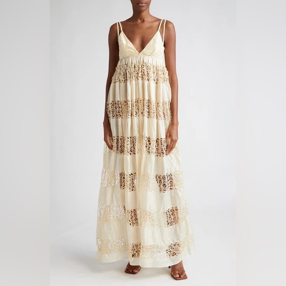 HOUSE OF AAMA Anancy Panelled Silk Maxi Dress Ivory 4 - Picture 1 of 11